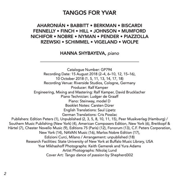 Hanna Shybayeva : Tangos For Yvar (CD)