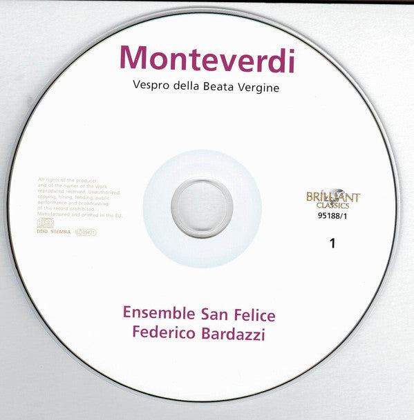 Claudio Monteverdi / Ensemble San Felice, Federico Bardazzi : Vespro Della Beata Vergine (2xCD, Album)