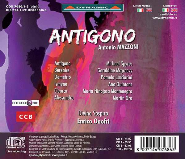 Antonio Mazzoni - Michael Spyres, Geraldine McGreevy, Pamela Lucciarini, Ana Quintans, Maria Hinojosa Montenegro, Martin Oro, Divino Sospiro, Enrico Onofri : Antigono (3xCD, Album)