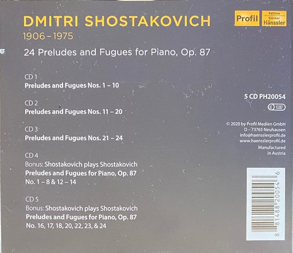 Dmitri Shostakovich, Sviatoslav Richter, Emil Gilels, Tatiana Nikolayeva : 24 Preludes And Fugues For Piano, Op. 87 (Live Moscow 1951 - 1963) (5xCD, Comp, RM + Box)