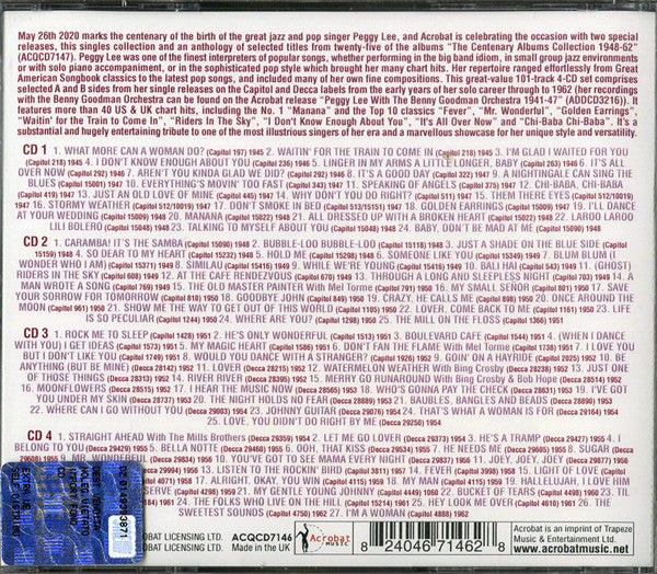 Peggy Lee : The Centenary Singles Collection 1945-62 (4xCDr, Comp)