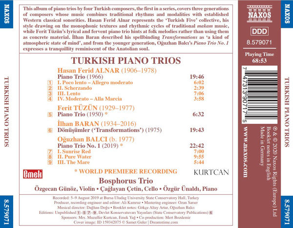 Hasan Ferit Alnar • Oğuzhan Balcı • İlhan Baran • Ferit Tüzün, Bosphorus Trio : Turkish Piano Trios (CD)