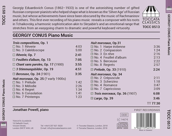 Georgiy Conus, Jonathan Powell (2) : Piano Music (CD, Album)