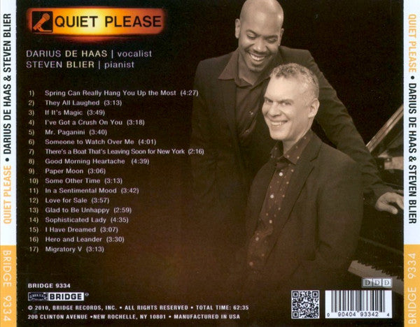 Darius De Haas, Steven Blier : Quiet Please (CD, Album)