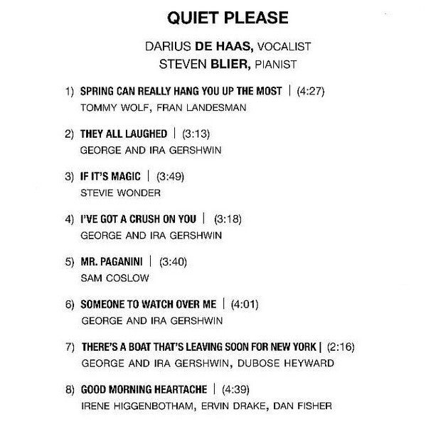Darius De Haas, Steven Blier : Quiet Please (CD, Album)