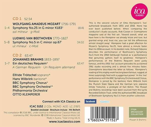 Mozart*, Beethoven*, Brahms*, Otto Klemperer, Philharmonia Orchestra, BBC Symphony Orchestra : Mozart, Beethoven, Brahms (2xCD, Mono)