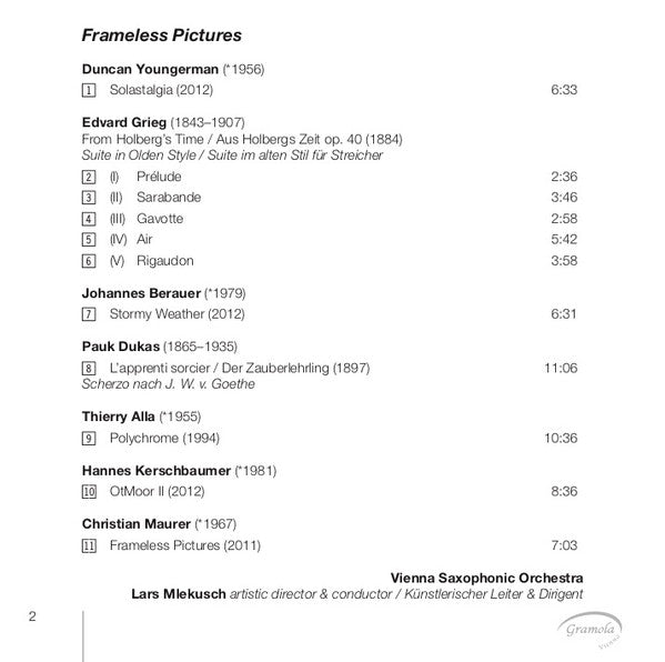 Vienna Saxophonic Orchestra, Lars Mlekusch : Frameless Pictures (CD)