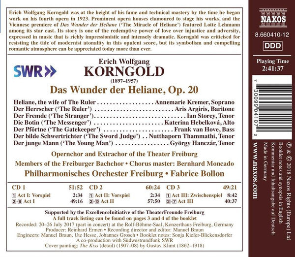 Korngold* - Kremer*, Argiris*, Storey*, Hebelková*, Van Hove*, Thammathi*, Hanczár*, Choirs Of The Theater Freiburg, Philharmonisches Orchester Freiburg, Fabrice Bollon : Das Wunder Der Heliane (3xCD, Album)