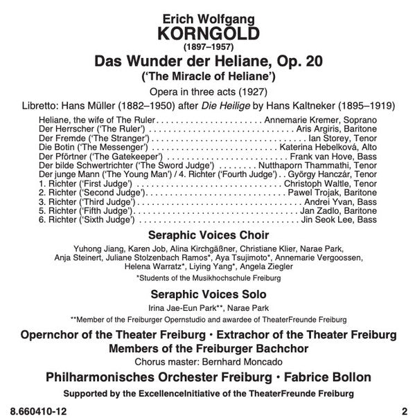 Korngold* - Kremer*, Argiris*, Storey*, Hebelková*, Van Hove*, Thammathi*, Hanczár*, Choirs Of The Theater Freiburg, Philharmonisches Orchester Freiburg, Fabrice Bollon : Das Wunder Der Heliane (3xCD, Album)