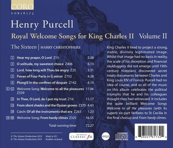 Henry Purcell, The Sixteen, Harry Christophers : Royal Welcome Songs For King Charles II Volume II (CD)