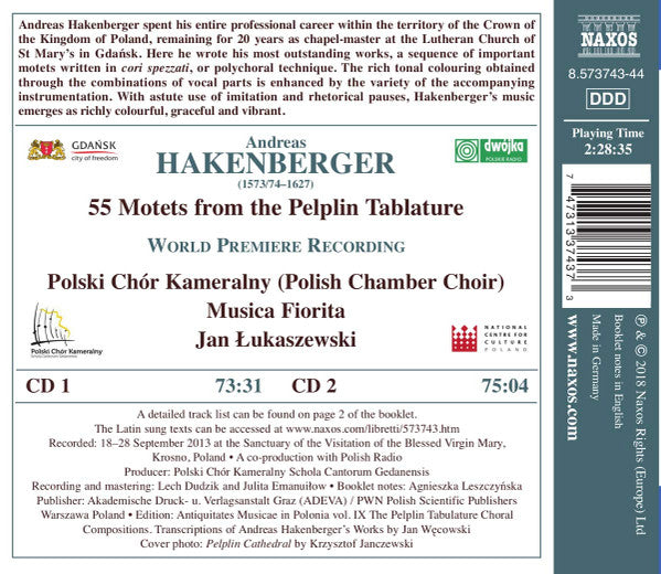Andrzej Hakenberger, Polski Chór Kameralny Schola Cantorum Gedanensis, Musica Fiorita, Jan Łukaszewski : 55 Motets From The Pelplin Tablatur (2xCD, Album)