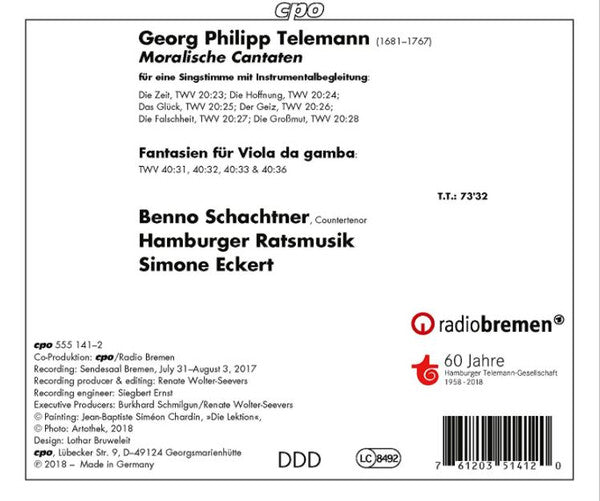 Georg Philipp Telemann - Benno Schachtner  • Hamburger Ratsmusik  • Simone Eckert : Moralische Cantaten (CD, Album)