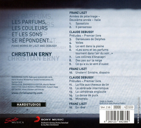 Christian Erny (2), Claude Debussy, Franz Liszt : Les Parfums, Les Couleurs Et Les Sons Se Répondent… Piano Works By Liszt And Debussy (CD)