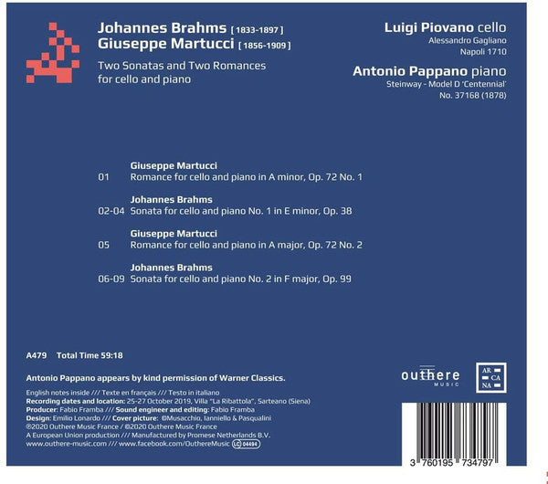 Johannes Brahms / Giuseppe Martucci - Luigi Piovano, Antonio Pappano : Two Sonatas And Two Romances For Cello And Piano (CD, Album)