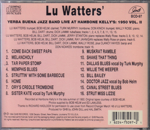 Lu Watters And The Yerba Buena Jazz Band : Live at Hambone Kelly's Volume II (CD, Album, RE)