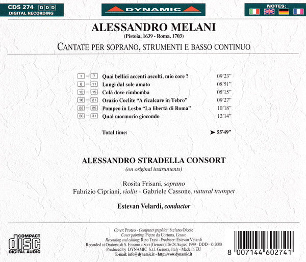 Alessandro Melani, Alessandro Stradella Consort, Rosita Frisani, Fabrizio Cipriani, Gabriele Cassone, Estevan Velardi : 6 Cantate Per Soprano, Strumenti E Basso Continuo (CD)