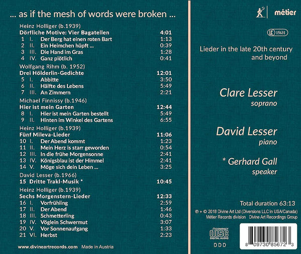 Clare Lesser, David Lesser (3) : ...as If The Mesh Of Words Were Broken... (CD, Album)
