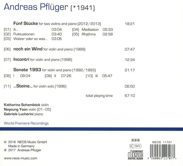 Andreas Pflüger, Katharina Schamböck & Nayoung Yoon, Gabriele Lucherini : Works For Violin And Piano (CD, Album)