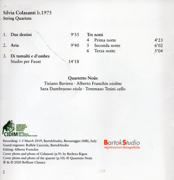 Silvia Colasanti, Quartetto Noûs : String Quartets (CD, Album)