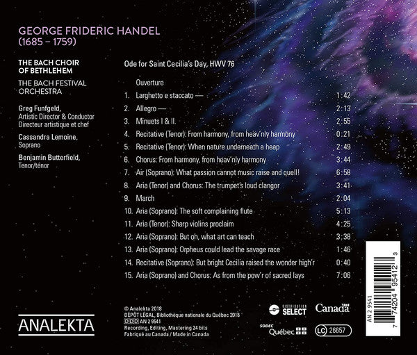 Georg Friedrich Händel - The Bach Choir Of Bethlehem, Greg Funfgeld : Ode For St. Cecilia's Day (CD, Album)