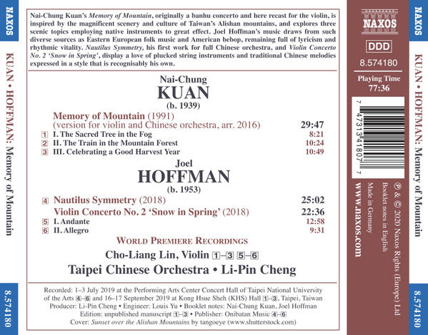 Kuan Nai-Chung, Joel Hoffman, Cho-Liang Lin, Taipei Chinese Orchestra, Li-Pin Cheng : Memory Of Mountain (CD, Album)
