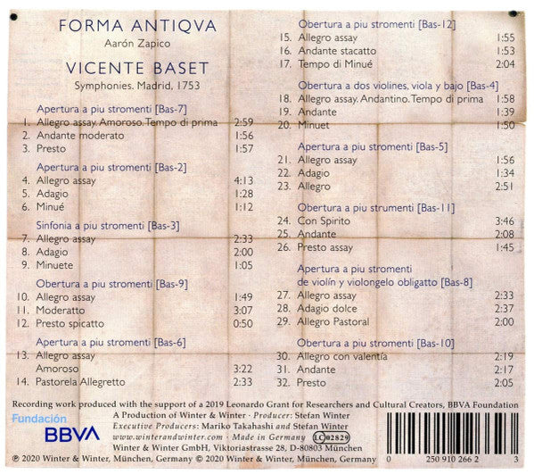 Forma Antiqva, Aarón Zapico, Vicente Baset : Symphonies. Madrid. 1753 (CD)