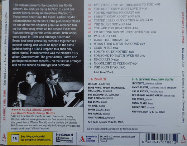 Lee Konitz & Bill Evans : You And Lee + Lee Konitz Meets Jimmy Giuffre  (CD, Album, Comp, RM)