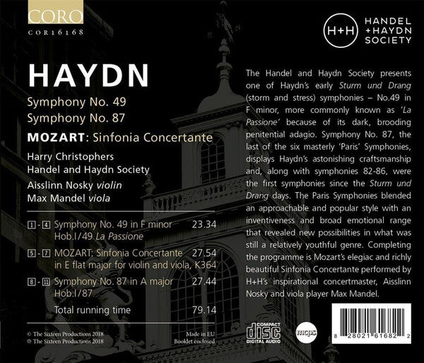 Joseph Haydn, Wolfgang Amadeus Mozart, Harry Christophers, The Handel & Haydn Society Of Boston, Aisslinn Nosky, Max Mandel : Symphonies 49 & 87 (CD, Album)