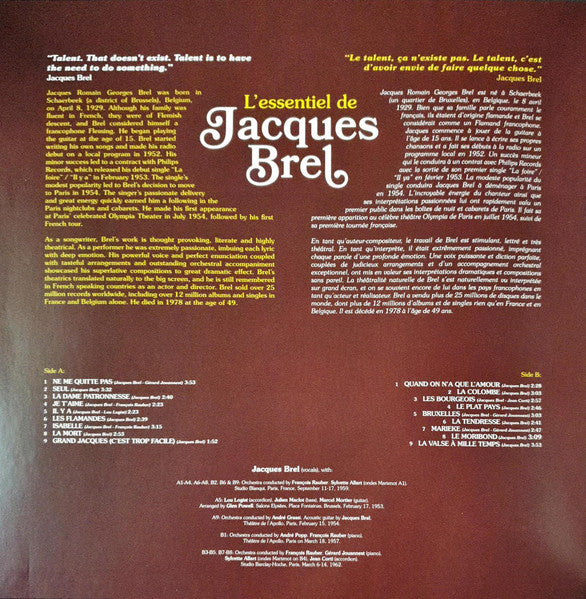 Jacques Brel : L'Essentiel De Jacques Brel (LP, Comp, Gat)