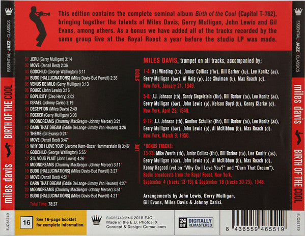 Miles Davis : Birth Of The Cool (CD, Comp, RM)