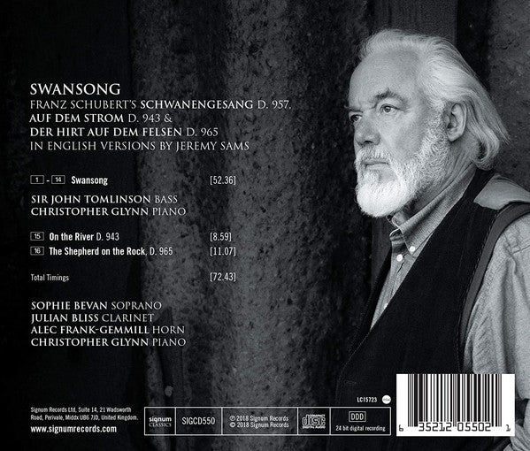 Franz Schubert, Christopher Glynn, John Tomlinson (2), Sophie Bevan, Julian Bliss, Alec Frank-Gemmill : Swansong (CD, Album)