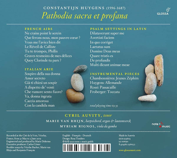 Constantijn Huygens - Cyril Auvity, Marie van Rhijn, Myriam Rignol : Pathodia Sacra Et Profana (Paris, 1647) (CD, Album)