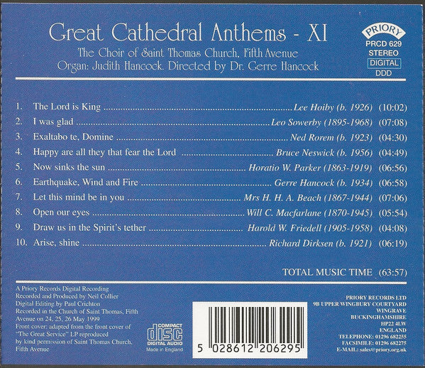 The St. Thomas Choir Of Men And Boys, Judith Hancock Directed By Gerre Hancock : Great Cathedral Anthems - XI (CD, Album)