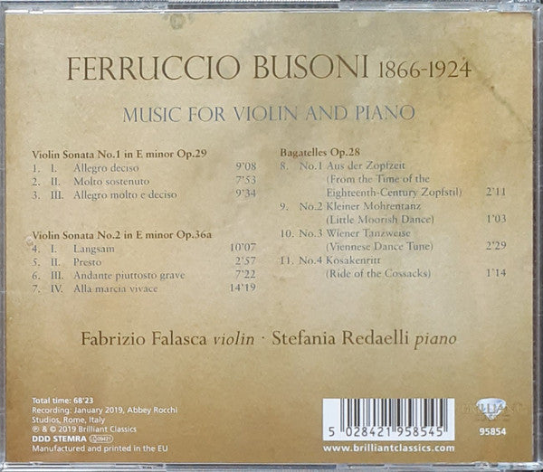 Ferruccio Busoni – Fabrizio Falasca, Stefania Redaelli : Music For Violin And Piano (CD)