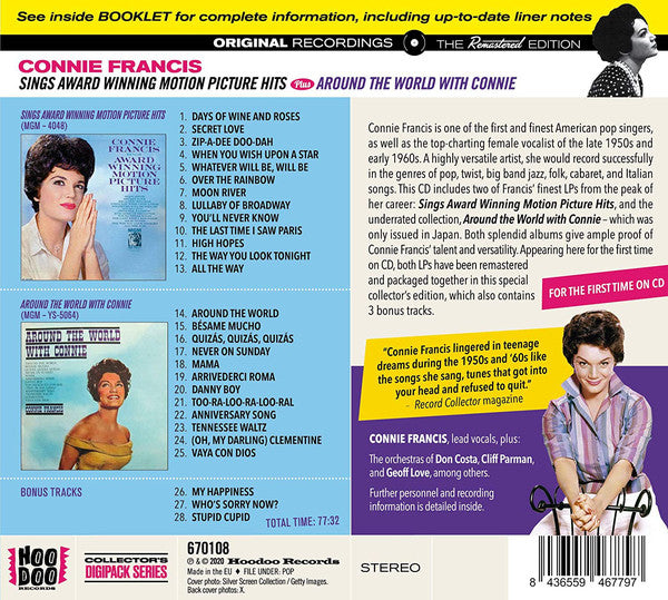 Connie Francis : Connie Francis Sings Award Winning Motion Picture Hits / Around The World With Connie (CD, Comp, RM)