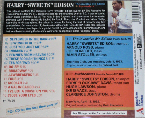 Harry Edison / Harry Edison And Eddie "Lockjaw" Davis : The Inventive Mr. Edison + Jawbreakers (CD, Comp, RM)