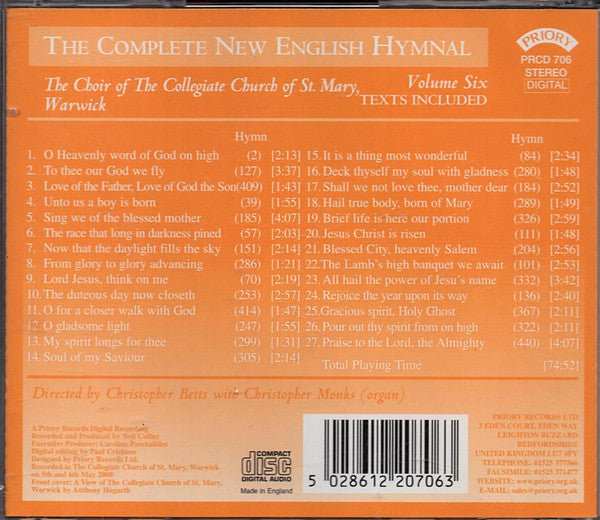 Choir Of The Collegiate Church Of St. Mary Of Warwick Directed By Christopher Betts : The Complete New English Hymnal: Volume Six (CD)