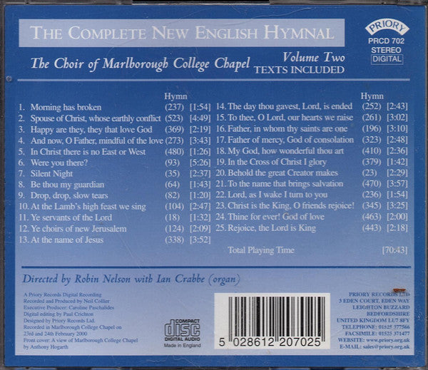 The Chapel Choir Of Marlborough College Directed By Robin Nelson : The Complete New English Hymnal Volume Two (CD)