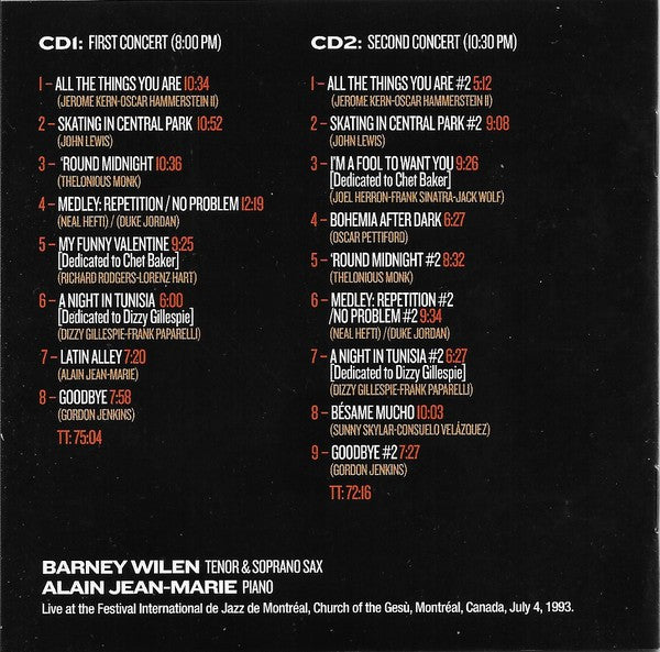 Barney Wilen & Alain Jean-Marie : Montréal Duets (2xCD, Album, Dig)
