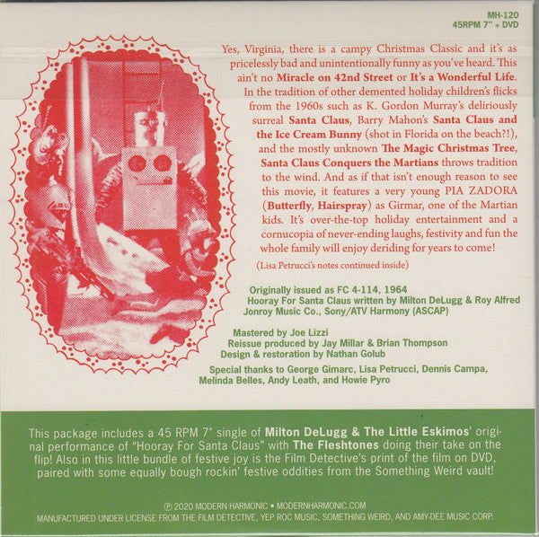 Milton DeLugg And The Little Eskimos / The Fleshtones : Hooray For Santa Claus (7", Single, Mono, Gre + DVD-V + RSD)