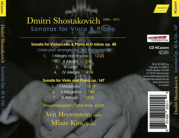 Dmitri Shostakovich - Veit Hertenstein, Minze Kim : Sonatas Op. 40 & Op. 147 (CD, Album)