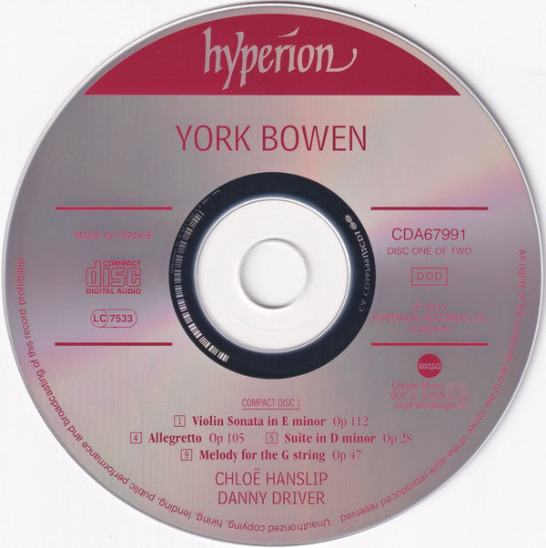 York Bowen, Chloë Hanslip, Danny Driver : The Complete Works For Violin And Piano (2xCD, Album)
