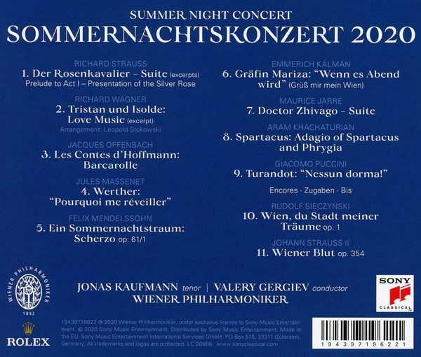 Wiener Philharmoniker, Valery Gergiev, Jonas Kaufmann : Summer Night Concert = Sommernachtskonzert 2020 (CD, Album)