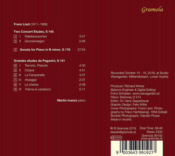 Franz Liszt - Martin Ivanov : Sonate H-Moll - Paganini-Etüden - Zwei Konzertetüden (CD, Album)