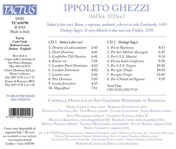 Ippolito Ghezzi, Cappella Musicale di San Giacomo Maggiore In Bologna, Roberto Cascio : Salmi A 2 Voci / Dialoghi Sacri (2xCD, Album)