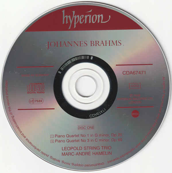 Johannes Brahms, The Leopold String Trio, Marc-André Hamelin : The Piano Quartets (2xCD)