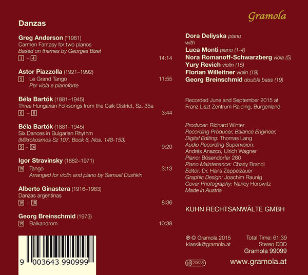 Dora Deliyska, Nora Romanoff-Schwarzberg, Georg Breinschmid, Florian Willeitner, Yury Revich, Luca Monti (2) - Béla Bartók, Igor Stravinsky, Alberto Ginastera, Georg Breinschmid, Greg Anderson (10) : Danzas (CD, Album)