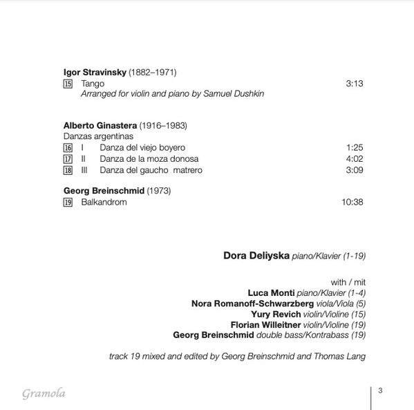 Dora Deliyska, Nora Romanoff-Schwarzberg, Georg Breinschmid, Florian Willeitner, Yury Revich, Luca Monti (2) - Béla Bartók, Igor Stravinsky, Alberto Ginastera, Georg Breinschmid, Greg Anderson (10) : Danzas (CD, Album)