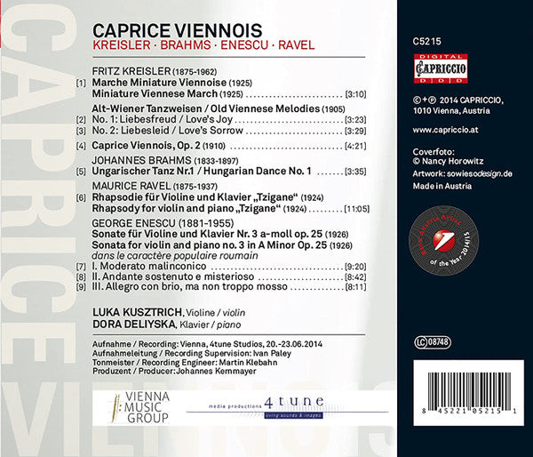 Luka Kusztrich, Dora Deliyska - Fritz Kreisler, Johannes Brahms, George Enescu, Maurice Ravel : Caprice Viennois (CD, Album)