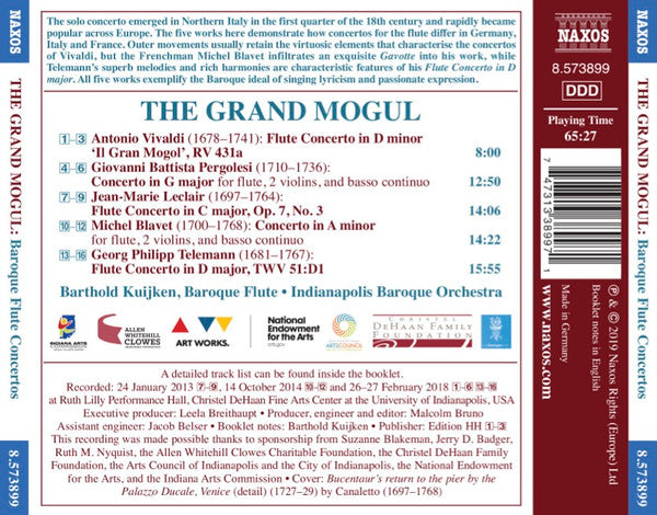 Barthold Kuijken, Indianapolis Baroque Orchestra : The Grand Mogul – Virtuosic Baroque Flute Concertos (CD, Comp)